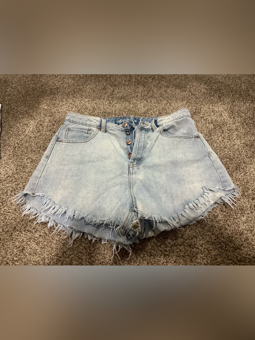 wild fable Light Blue Frayed Hem High-Rise Denim Shorts